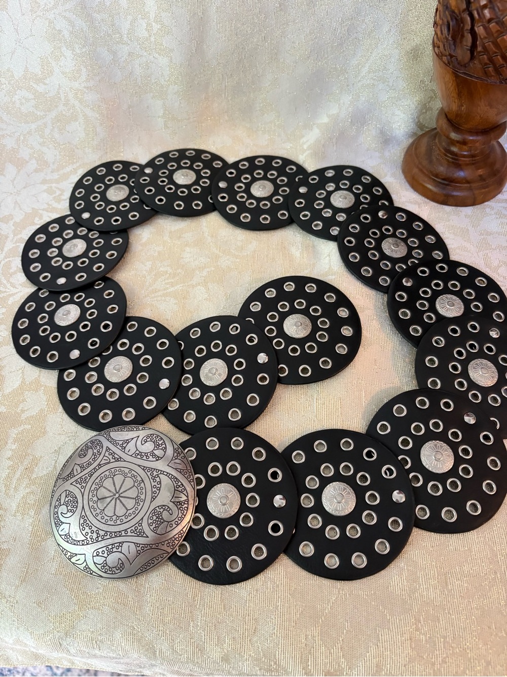 Black Disc Statement Belt with Silver Medallion - Picture 7 of 7